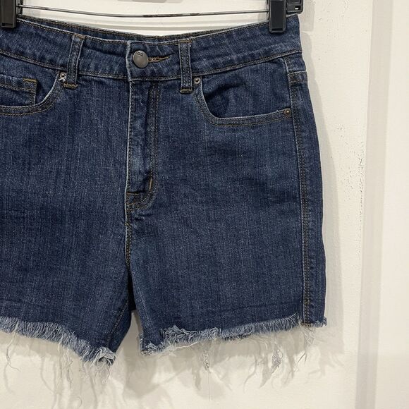 BDG Women’s High Rise Cutoff Denim Jean Dark Wash Shorts Raw Hem 28 Waist - Picture 2 of 6